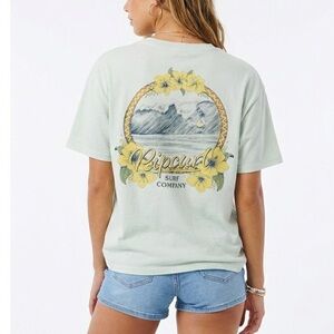 Rip Curl Baby Blue Graphic Tee Large Surf Floral Back Print
